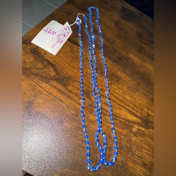 Vintage Charles Marchant Blue Aurora Crystal Hand Cut Long Opera Bead Necklace - Picture 6 of 11